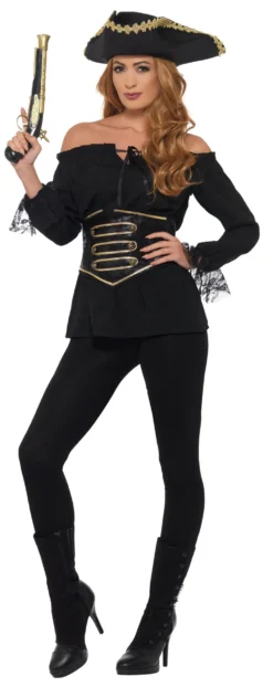 Deluxe Black Pirate Shirt Ladies Costume Accessory