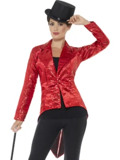 Red Sequin Tailcoat Jacket Ladies