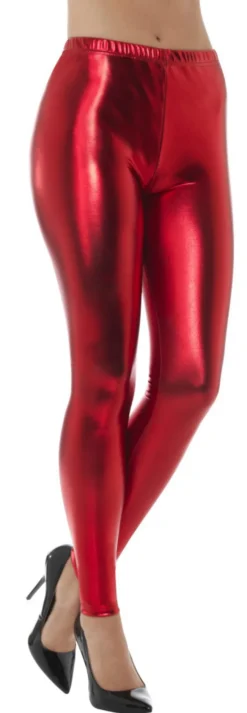 80s Metallic Disco Leggings Red Ladies Costume Accessory