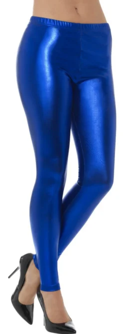 80s Metallic Disco Leggings Blue Ladies Costume Accessory