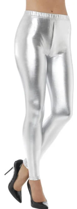 80s Metallic Disco Leggings Silver Ladies Costume Accessory