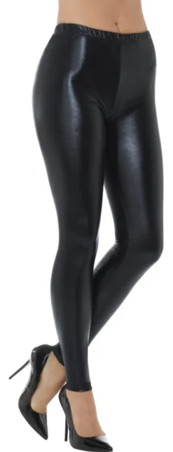 80s Metallic Disco Leggings Black Ladies Costume Accessory