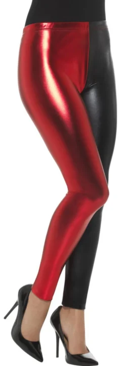 Harlequin Leggings Metallic Red And Black Ladies Costume Accessory