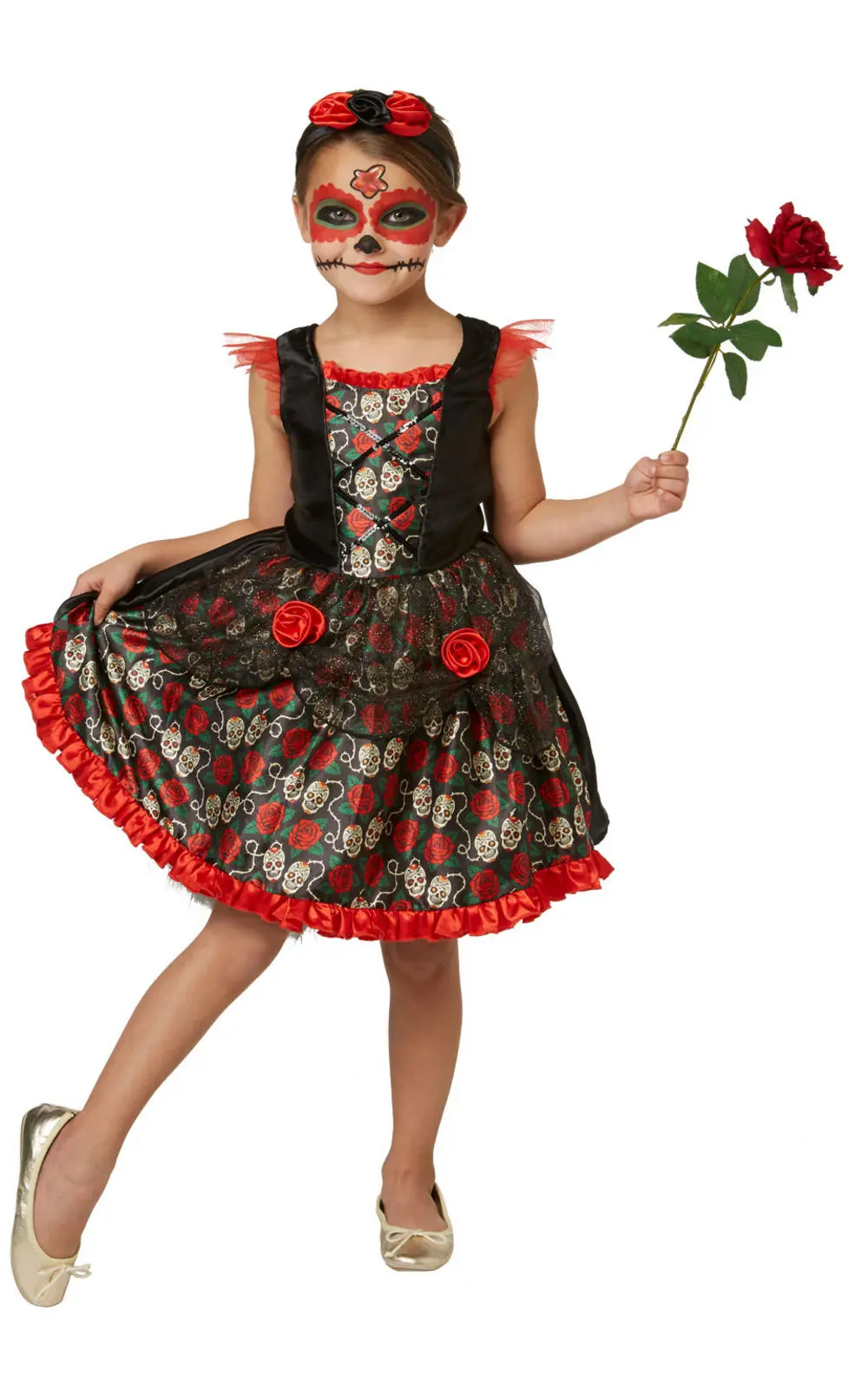 Red Rose Day Of The Dead Kids Costume