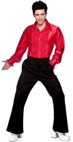 Mens Red Disco Ruffle Shirt